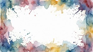 彩色水彩顏料潑濺在空白白色空間周圍形成裝飾性邊框。