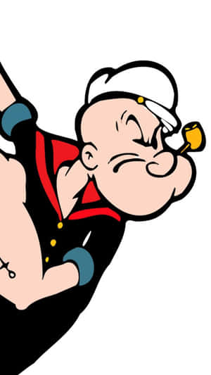 水手大力水手 Popeye 叼著煙斗，舉起手臂微笑。 — iPhone 8 壁紙