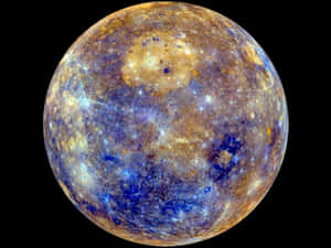 行星水星，帶有藍色和金色隕石坑，背景為黑色太空。 — 行星 壁紙