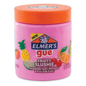 粉紅色Elmer's Fruity Slushie膠水罐，附有水果插圖。 — 粉彩粉紅色 壁紙