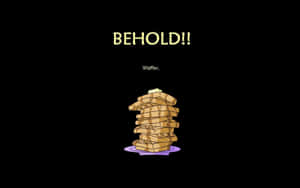 紫色碟上淋有糖漿的金黃色窩夫堆，文字「BEHOLD!!」