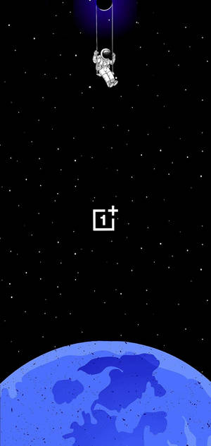 太空人用繩索懸掛在藍色星球上方，星空空間，下方有標誌。