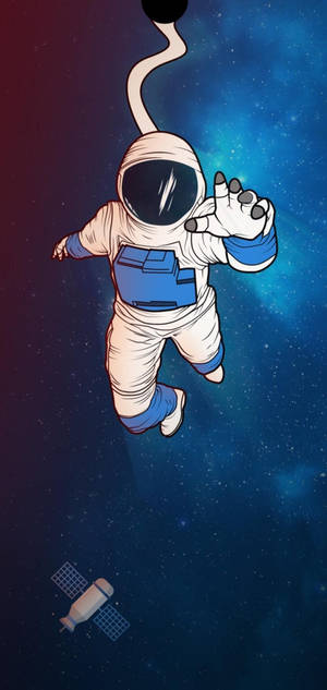 太空人在衛星附近漂浮於太空中。