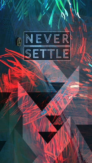 帶有紅色和藍綠色條紋以及粗體文字never settle的抽象數位藝術