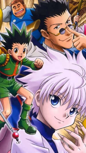 來自《Hunter x Hunter》的動漫角色，擁有尖刺頭髮和富表現力的眼睛，擺出動態姿勢。 — 動畫手機GIF 壁紙