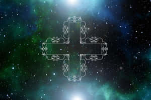 一個裝飾性的白色十字架，以色彩繽紛的星空為背景。 — 陣亡將士紀念日 GIF 壁紙