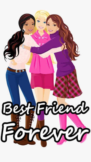 三個卡通女孩擁抱，帶有「Best Friend Forever」文字。
