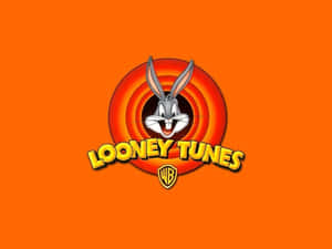 賓尼兔卡通標誌，帶有同心圓和Looney Tunes文字，橙色背景。