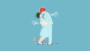 兩個動漫角色穿著病人服，在拐杖旁邊擁抱，帶有heart crusher標籤。