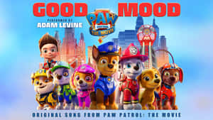 身穿英雄裝備的Paw Patrol角色在城市景觀前擺姿勢，標題為'Good Mood'。