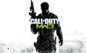 雪地中持步槍的士兵，帶有Call of Duty MW3標誌。