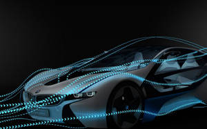 未來感BMW i8，車身周圍有發光的藍色光跡。