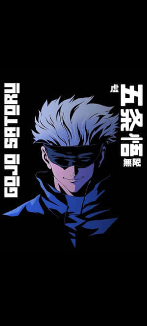 動畫角色五條悟，藍色頭髮和黑色眼罩，黑色背景。 — POCO M7 壁紙