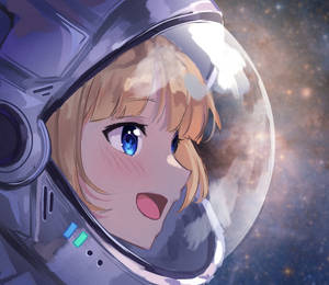 戴太空頭盔的動漫女孩驚訝地看著星星