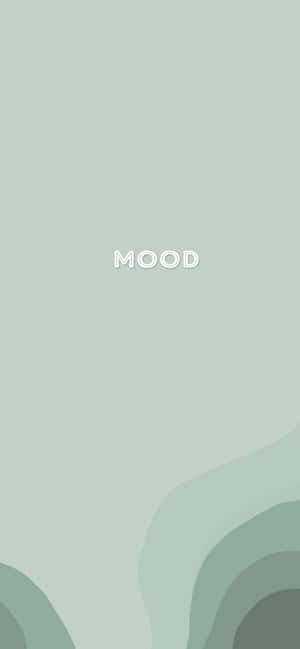 柔和綠色抽象形狀，帶有居中白色文字 MOOD。
