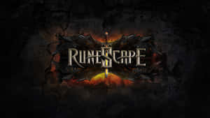 RuneScape 遊戲標誌，在裂開的石頭背景上帶有發光的劍。