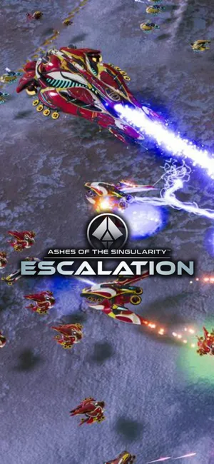 來自遊戲《Ashes of the Singularity Escalation》的太空船在太空戰鬥中發射激光。