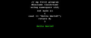 在黑色背景上以綠色輸出「Hello World」的 C++ 程式碼 — 2560x1080 壁紙