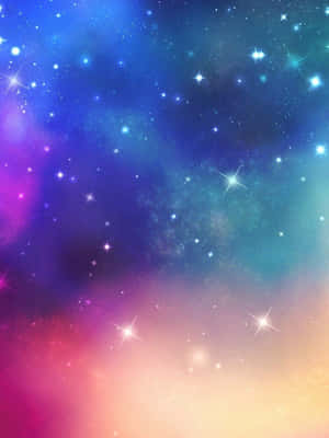 色彩繽紛的星空，帶有發光的星雲雲，呈現紫色、藍色、粉紅色和橙色。