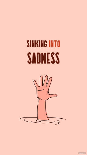 手沉入水中，文字「sinking into sadness」在粉紅色背景上。