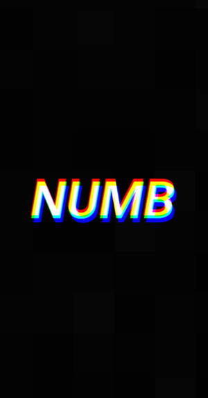 喺黑色像素背景上顯示NUMB嘅大膽彩虹故障文字