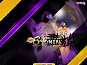 Shaquille O'Neal 為洛杉磯湖人隊灌籃的紫色和金色圖形設計。 — 淺紫色動態圖片 壁紙