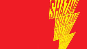 紅色背景，帶有重複 'SHAZAM!' 文字的黃色閃電。