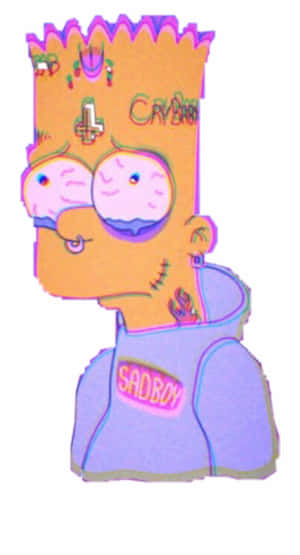 有紋身和穿孔的卡通男孩穿著sadboy連帽衫。