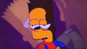 Bart Simpson 在故障紫色屏幕上看起來很疲倦。