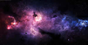 充滿活力的宇宙星雲，帶有粉紅色、紫色和藍色的雲和星星，以及一顆小行星 — 靚gif 壁紙