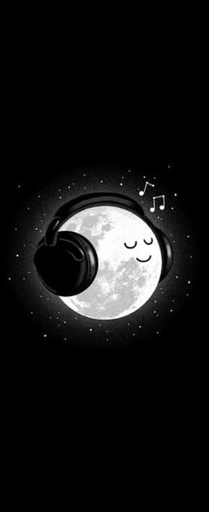 微笑的月亮戴著耳機，音符在繁星點點的夜空中。 — Motorola Razr 壁紙