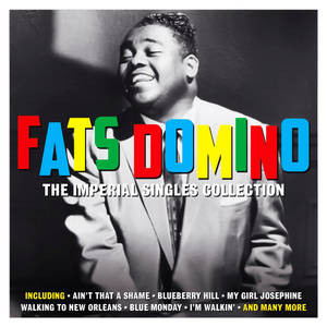 Fats Domino 在復古專輯封面上微笑，帶有彩虹字母。 — 復古gif 壁紙