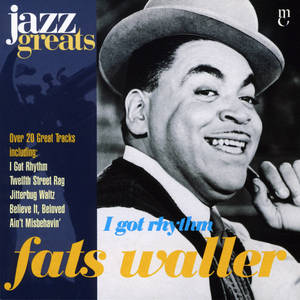 爵士音樂家 Fats Waller 在帶有歌曲名稱的復古專輯封面上微笑。