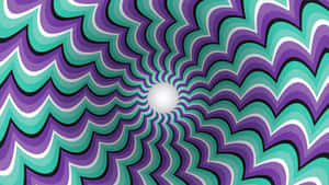 紫色和藍綠色波浪向明亮的白色中心匯聚的催眠螺旋。