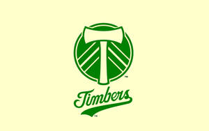 淡黃色背景上帶有斧頭和字母T的綠色Timber運動隊標誌。 — 足球 壁紙