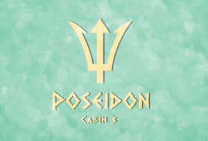 金色三叉戟同Poseidon Cabin 3文字，襯薄荷綠色水彩背景。