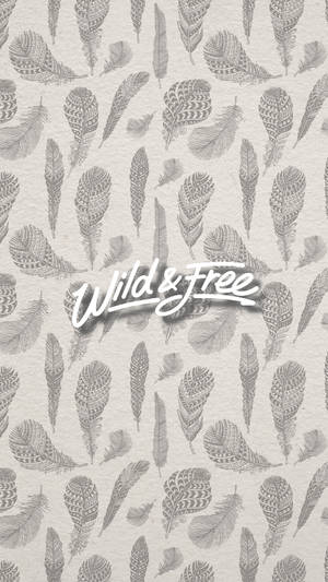 帶有「Wild & Free」文字的羽毛圖案牆紙。
