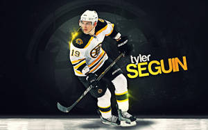 冰球運動員 Tyler Seguin 穿著波士頓棕熊隊裝備在冰上，帶有發光效果。 — 運動 壁紙