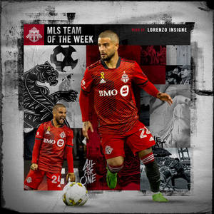 身穿紅色多倫多FC球衣的足球運動員出現在MLS Team of the Week圖形拼貼畫中。 — 足球 壁紙