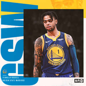 身穿金州勇士隊球衣的D'Angelo Russell，紋身可見。