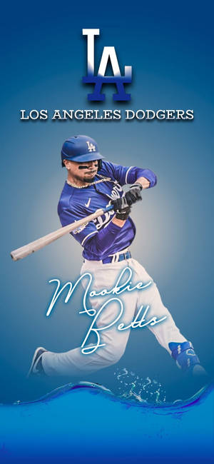 棒球手 Mookie Betts 身穿道奇隊制服揮棒，帶有水花效果。 — 棒球 壁紙
