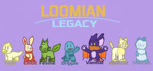 七個風格化的遊戲角色，下方有名字，標題為 Loomian Legacy。