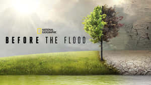 樹木在綠草和龜裂土地之間分裂，帶有「Before the Flood」文字。