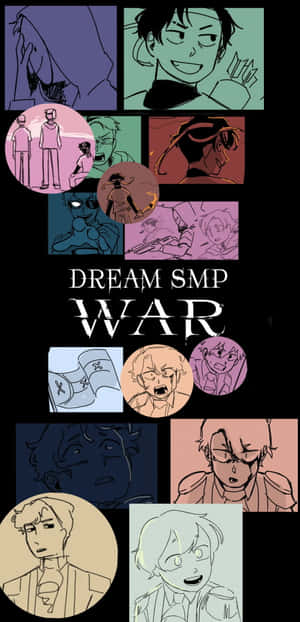 動漫角色拼貼，中央有「DREAM SMP WAR」文字。 — Huawei Mate 70 Air 壁紙