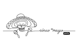 Cinco de Mayo 派對標誌，骷髏頭戴闊邊帽和沙槌 — 墨西哥 GIF 壁紙
