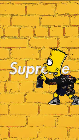 巴特·辛普森在黃色磚牆上噴漆 Supreme。