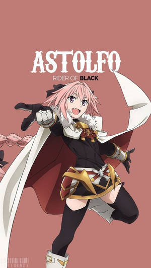 動漫女孩 Astolfo 身穿黑金盔甲，粉紅頭髮和斗篷，動態擺姿勢。