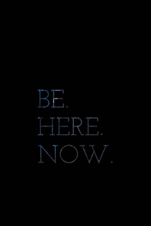文字 BE HERE NOW 帶有藍色閃光粒子在黑色背景上