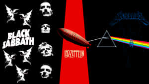 經典搖滾樂隊專輯封面，包括 Black Sabbath、Metallica 和 Led Zeppelin