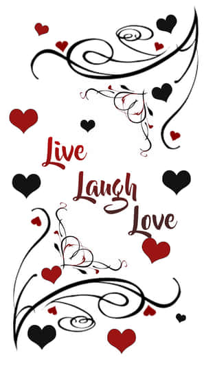 裝飾心形和漩渦環繞著Live Laugh Love字樣。 — 心形 壁紙